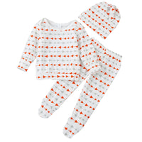 3pcs set - Autumn Newborn Baby Boys Girls Print Blouse+Pants Cap 3PCS Outfits Home baby Clothes Set bag feet Kit for newborn