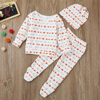 3pcs set - Autumn Newborn Baby Boys Girls Print Blouse+Pants Cap 3PCS Outfits Home baby Clothes Set bag feet Kit for newborn