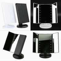 Vanity Makeup Mirror Trifold 21 LED Lighted with Touch Screen 1x/2x/3x Magnification and USB Charging 180°Adjustable Stand for Countertop Cosmetic Makeup