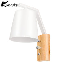 Modern Simple Nordic Style Wall Lamp E27 Socket Wall Sconce AC 220V Painted Iron Lampshade and Wooden Base Warm white