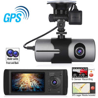 Full HD 720P 140 Degree Wide Angle Dual Lens Dashboard Camera Car DVR Camcorder Dash Cam Rearview Video Recorder Parking Monitor With GPS G-Sensor