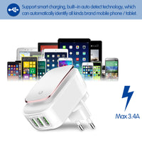 Travel Wall Charger 5V 3.4A (Max) 3-Port LED Night Lamp 17W Auto-ID Foldable Plug with EU&US USB Charger Adapter For Huawei/Sony/Samsung GALAXY S7 edge/S7/S6 Edge+/S6/Edge/S6/Note 5/iPhone X/8 Plus/8/6/6S/7 Plus/SE