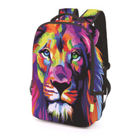 Fashion 3D Animals Lion Pattern Printed Backpack for Boys Girls Outdoors Travel Big Breathable Bags